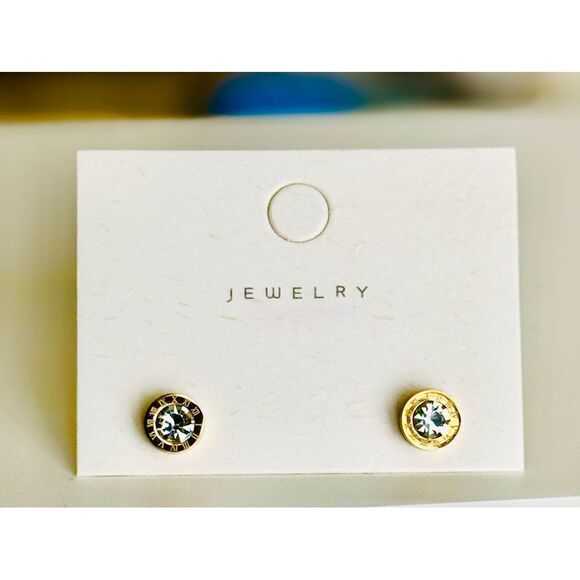 Gold-Tone Crystal Roman Numeral Stud Earrings | Elegant Jewelry |‎ Tiffany Style - Picture 2 of 6